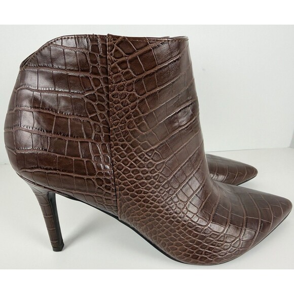Nine West Finny Crocodile Embossed Pointy Toe Booties, Brown, 10 M - Picture 4 of 12